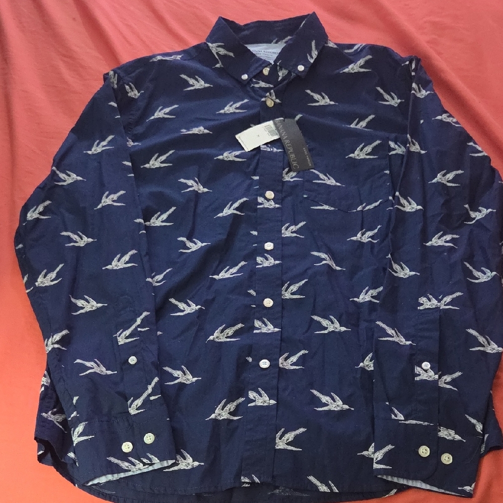 Banana Republic Blue Shirt with Embroidery Bird Design